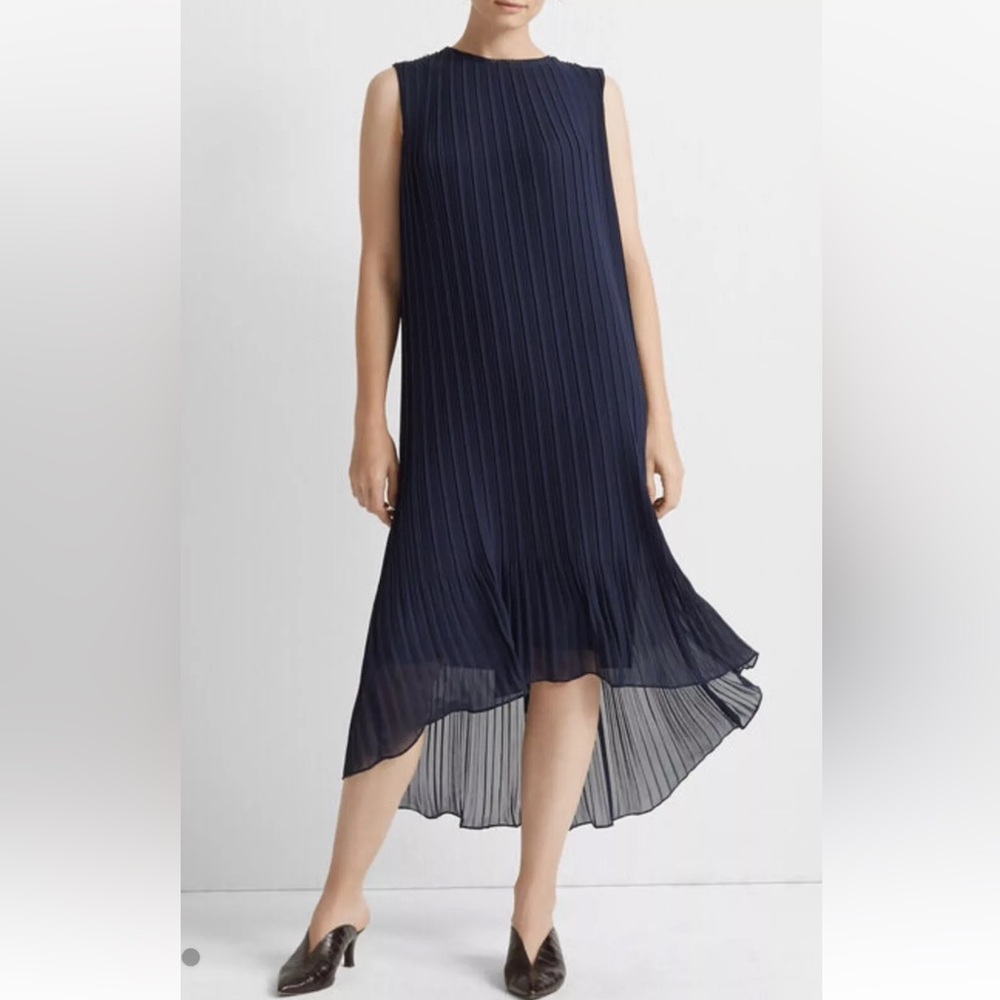 Club Monaco pleated chiffon high low sleeveless navy ie dress 4